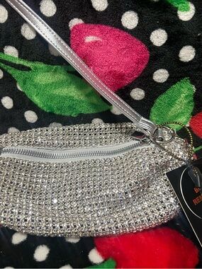 Silver Crystal Rhinestone Wristlet Clutch - Unbranded